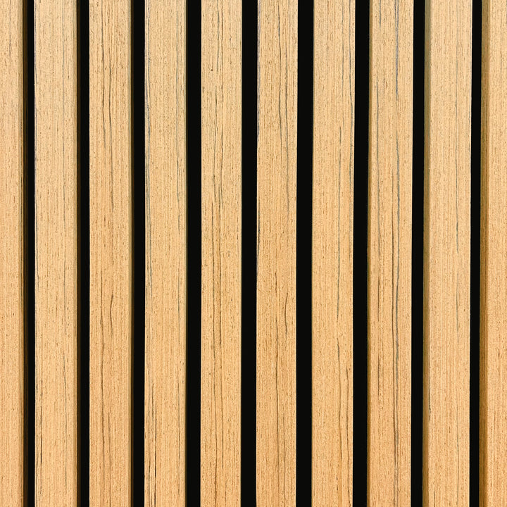 Natural oak acoustic slat wall panel – premium wooden soundproofing panel for noise reduction and aesthetic interior decor. Perfect for home theaters, offices, and studios.