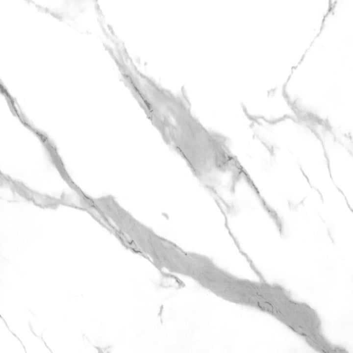 Close-up view of High Gloss White Marble PVC Bathroom Panel showcasing intricate marble pattern and glossy finish.